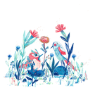 Oiseaux color&eacute;s dans un jardin estival